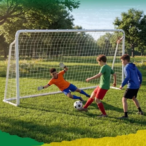 Kdymod 12&times;6 FT Soccer Goal for Backyard,Heavy-Duty Metal Soccer Net with Target Net,Outdoor Soccer Goal Soccer Equipment Set with 6 Soccer Cones & 5 Stakes for Kids and Adults ,White