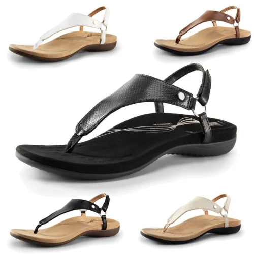 Women Flat Sandals Arch Support Soft Cushion Summer T-Strap Thong Sandals