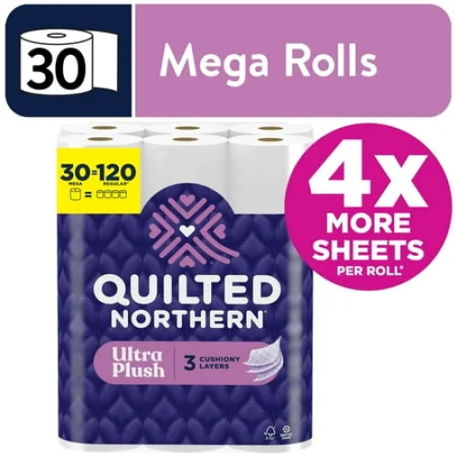 Quilted Northern Ultra Plush 3-Ply Toilet Paper, 30 Mega Rolls, 255 Sheets per Roll