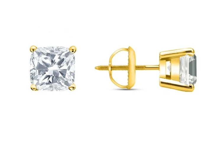 IGI F/VVS 4 Ct Cushion Lab Created Grown Diamond Earrings Studs 18K Yellow Gold