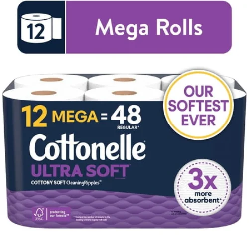 Cottonelle Ultra Soft Toilet Paper, Strong Toilet Tissue, 12 Mega Rolls