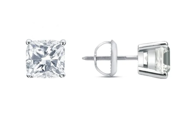 IGI F/VVS 4 Ct Cushion Lab Created Grown Diamond Earrings Studs 18K White Gold