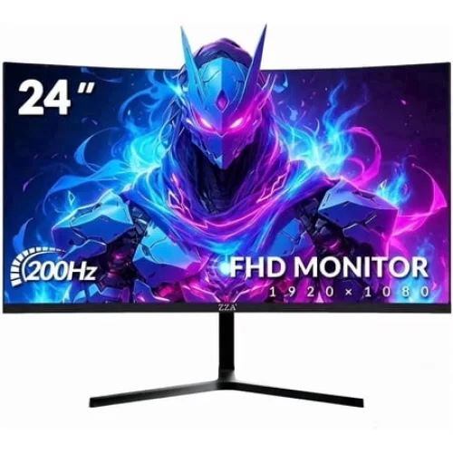 ZZA 24 Inch Curved Gaming Monitor 200Hz/180Hz FHD 1080P Frameless Display, AMD FreeSync, 1ms Low Motion Blur, Eye Care, DisplayPort & HDMI, VESA Mount, for PC Gaming, PS5, Home Office &ndash; Black