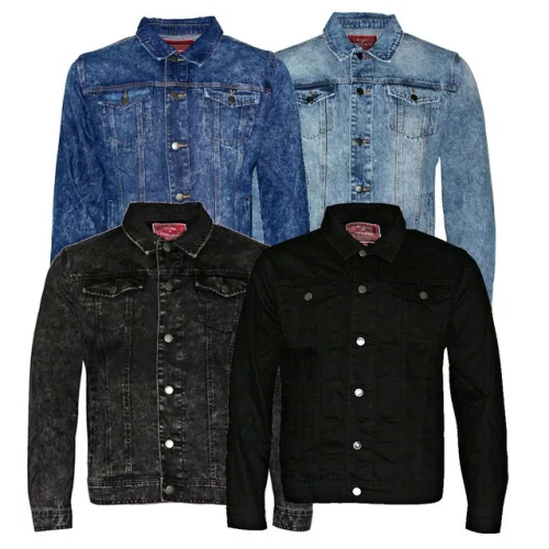 Mens Denim Jean Jacket Faded Premium Cotton Button Up Slim Fit  Red Label