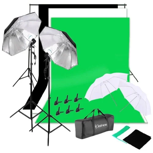 Kshioe K Photo Studio Lighting Photography 2 Backdrop Stand Light Umbrella Set