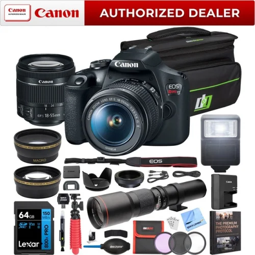 Canon T7 EOS Rebel DSLR Camera EF-S 18-55mm IS II + 500mm Telephoto Lens Pro Kit