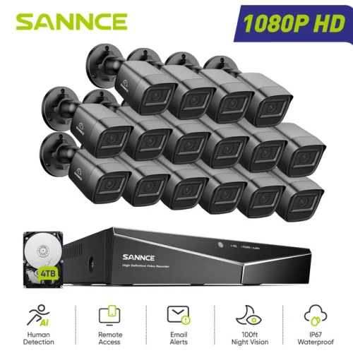 SANNCE 16CH 5IN1 DVR 1080P Home Security Camera System Outdoor IR Night Vision
