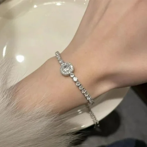 Deeceymbur Womens Adjustable Round Pull Out Flash Rhinestone Tennis Bracelet Chain Jewelry Gift for Special Occasions