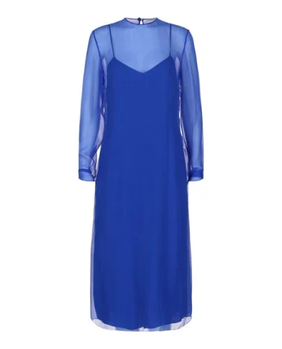 Ferragamo Womens Long-Sleeved Silk Mousseline Midi Dress