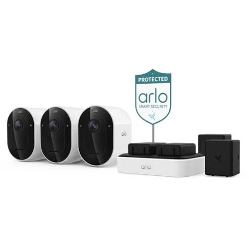 Arlo - Pro Outdoor Security Camera (6th Gen, 2025 Release) - Wireless, Rechareable Battery with Charging Station, 3-Cam - White