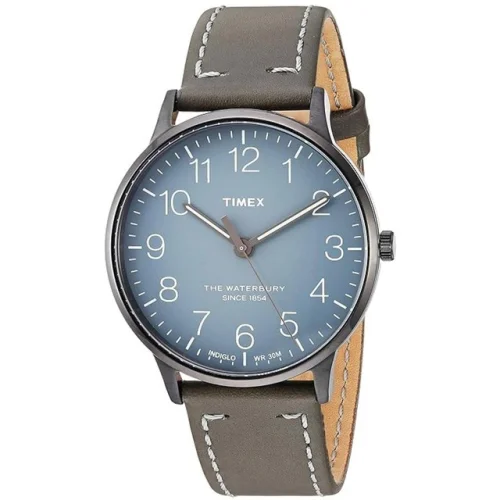 Timex Unisex Watch The Waterbury Quartz Grey Dial Leather Strap TW2P96000VQ