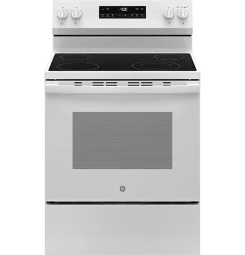 GE - 30 in. Wide 4 Elements 5.3 Cu. Ft. Freestanding Electric Range with Steam Cleaning and Radiant Cooktop - White