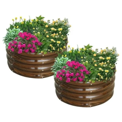 SnugNiture Galvanized Raised Garden Bed, 2Pcs 2x2x1ft Outdoor Raised Beds Kit for Vegetables and Flowers, Brown