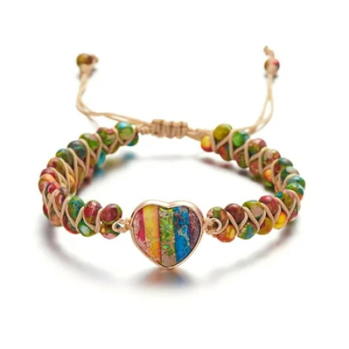 WWG Bangle Bracelets for Women Double Winding Emperor Stone Heart Bracelet Hand Woven Natural Stone Beaded Heart Bracelet for Valentine's Day Mother's Day Christmas Birthday Gifts up to 30% off
