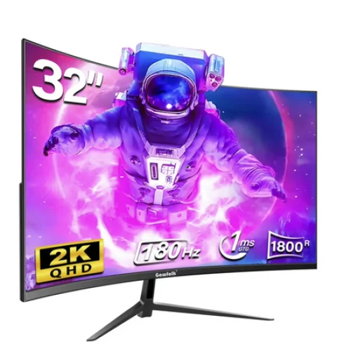 Gawfolk Curved Gaming Monitor 32 inch 2K 180Hz Frameless Computer Display , PC Monitor QHD（2560*1080p）, DP, HDMI Port (Black)