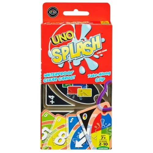 UNO Splash Card Game with Waterproof Cards and Portable Clip for Travel, Camping & Game Nights Away