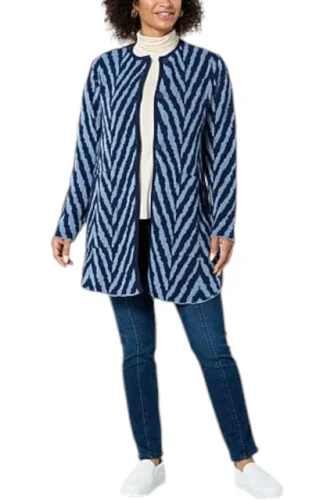 WynneCollection Women's Herringbone Sweater Midnight Blue/Chambray