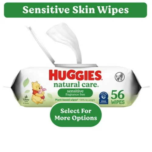 Huggies Natural Care Sensitive Baby Wipes, Unscented, 1 Flip-Top Pack, 56 Count