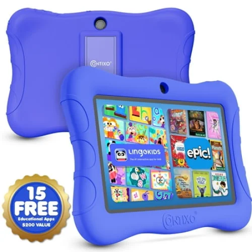 Contixo V9 Kids Tablets, Educational Tablets for Kids with Learning Apps, Case, and Kickstand, 7&rdquo;, Dark Blue