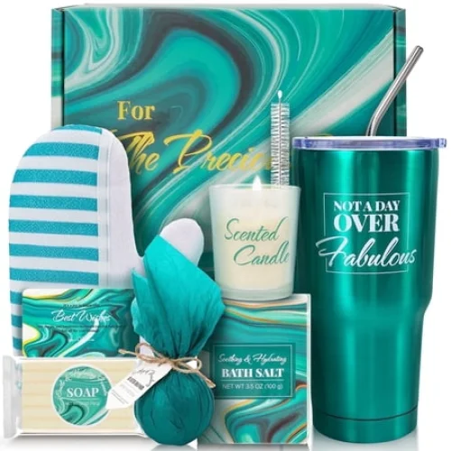 Bath Gift Sets for Women Birthday Christmas, 8pcs Spa Body Care Sets with Stainless Steel Tumbler Holiday Gifts for Her