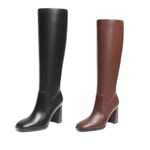 Women Gogo Boots Chunky Block Heel Square Toe Fashion Knee High Boots