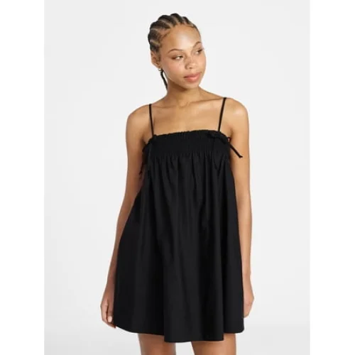 No Boundaries Cotton Poplin Smocked Mini Dress with Tie Straps, Women's XXS-XXL