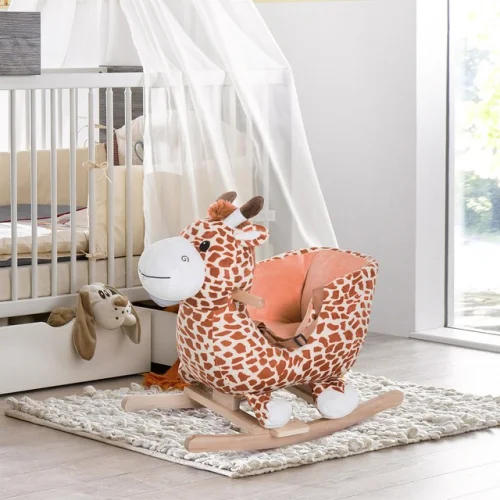 Baby Kids Toy Plush Rocking Horse Giraffe Style Rocker Rider w/ Sound