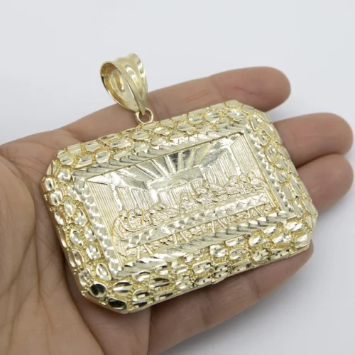 2 3/4" Huge Nugget-Frame Last Supper Pendant Solid Real 10K Yellow Gold