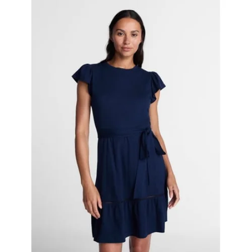 Time and Tru Women's and Women's Plus Belted Mini Dress with Flutter Sleeves, Sizes XS-4X