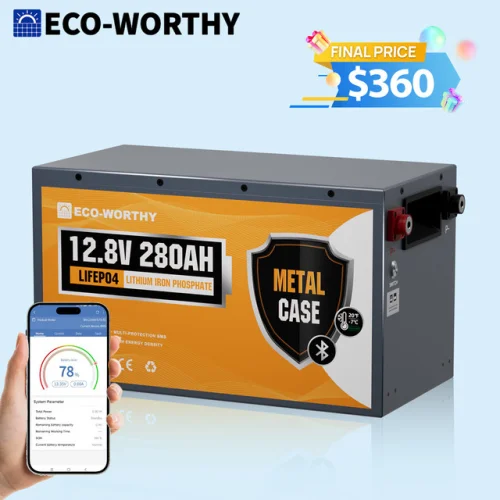 ECO-WORTHY 12V 280Ah 3584Wh Bluetooth Metal Case LiFePO4 Lithium Battery For RV