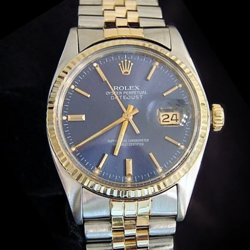 Rolex Datejust Mens 2Tone 14K Gold Stainless Steel Jubilee Band Blue Dial 16013