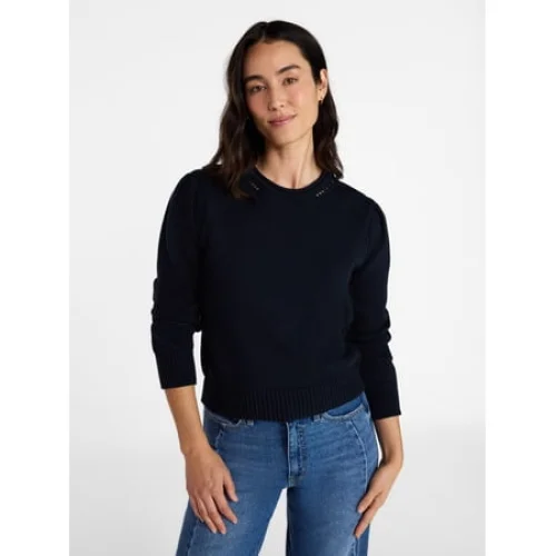 Time and Tru Women's Crewneck Sweater with Long Puff Sleeves, Lightweight, Sizes XS-XXXL