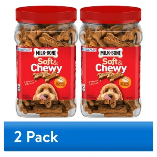 (2 pack) Milk Bone Soft and Chewy Dog Treats, Chicken Recipe With Chicken Breast, 25oz Canister