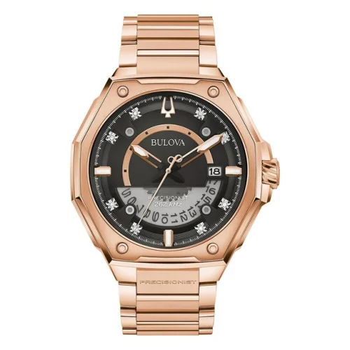 Bulova Men's Quartz Rose Gold Date Indicator Precisionist Watch 45MM 97D129