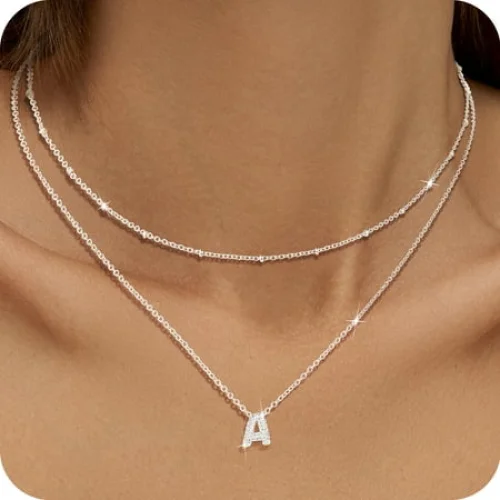 APSVO S925 Sterling Silver Plated Initial Necklaces for Women Girls CZ Letter A Necklace Set Birthday Graduation Jewelry Gifts Teen Her Wife Mom Girlfriend Female Adults Kids Ideas