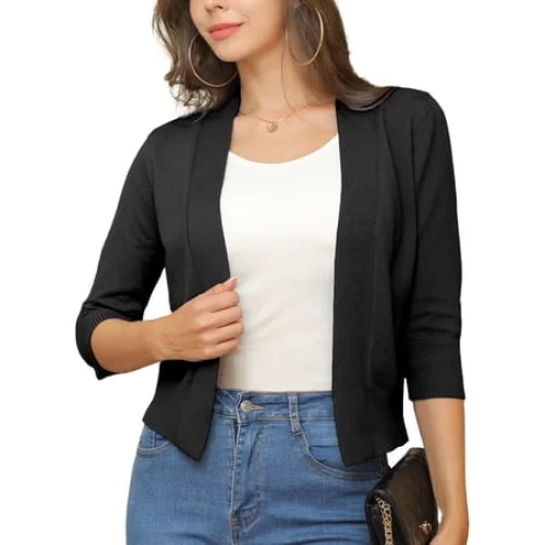 a.Jesdani Womens Cropped Cardigans Sweaters 3/4 Sleeve Open Front Short Shrugs S-XXL