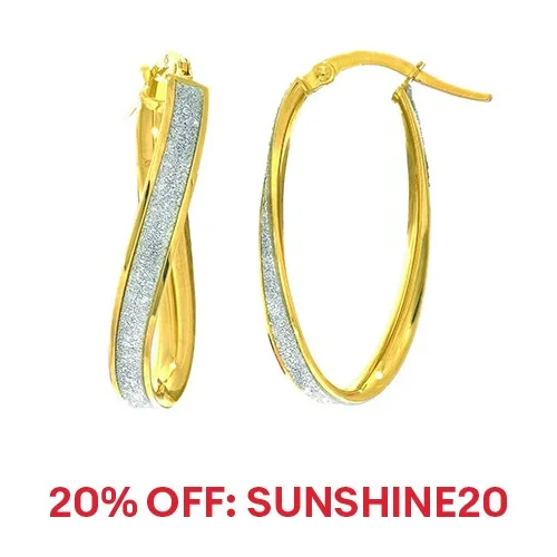 14k Yellow Gold Round Hoop Hinged Earring with White Glitter 4mm x 25mm 2gr