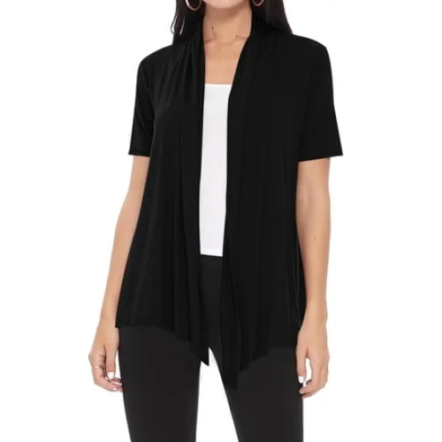 Women's Casual Short Sleeve Draped Open Front Solid Cardigan