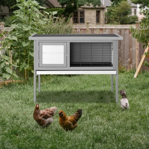36" Elevated Indoor Outdoor Wooden Rabbit Hutch With Open Roof Small Pet House