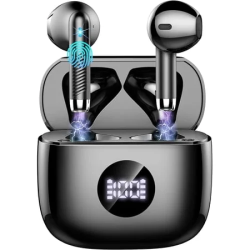 Wireless Earbuds, Bluetooth 5.4 in-EarEarphones, Hi-Fi Stereo 4 ENC Noise Cancelling Mic, 40H Playtime Dual LED Display IPX7 Waterproof Headphones, USB-C Sport Ear Buds for iOS Android