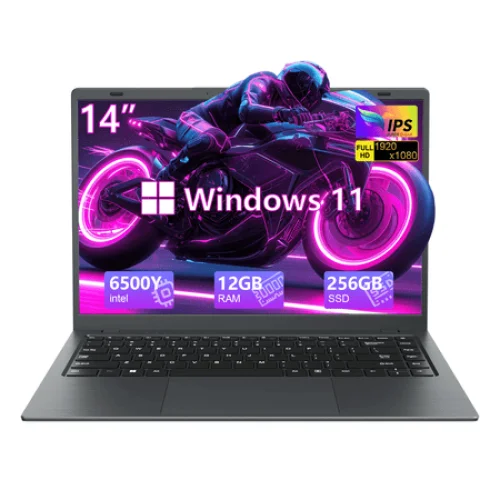 RNRUO 14" Laptop Computer, 12GB RAM 256GB SSD, Intel 6500Y with 2 Cores, FHD Display, Windows 11 Home, WiFi5 BT5.0, Type-C PD, Thin & Portable Laptop for Business, Study, Office