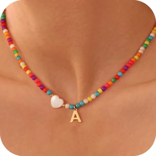 Turandoss Birthday Gifts for Tween Teen Teenage Girl Gift Idea Colorful Initial Beaded Heart Choker Necklaces Teacher Appreciation Mothers Day Graduation Gifts for Her Mom Kids Teen Girls Wife Ideas