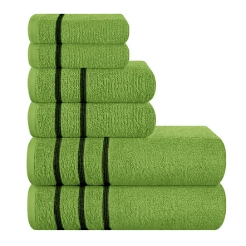 MyOwn Ultra Soft 6 Pack Cotton Towel Set, Contains 2 Bath Towels 28x55 inch, 2 Hand Towels 16x24 inch & 2 Wash Coths 12x12 inch, Ideal for Everyday use, Compact & Lightweight - Kiwi Green