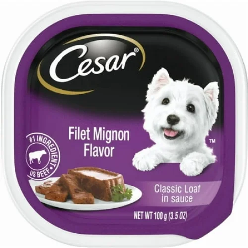 (24 pack) CESAR Soft Wet Dog Food Classic Loaf in Sauce Filet Mignon Flavor, 3.5 oz. Easy Peel tray