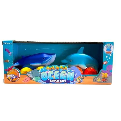 Push 'N Pull Ocean Animal Cars - Cute Whale and Dolphin - For 18 months+ / 13z