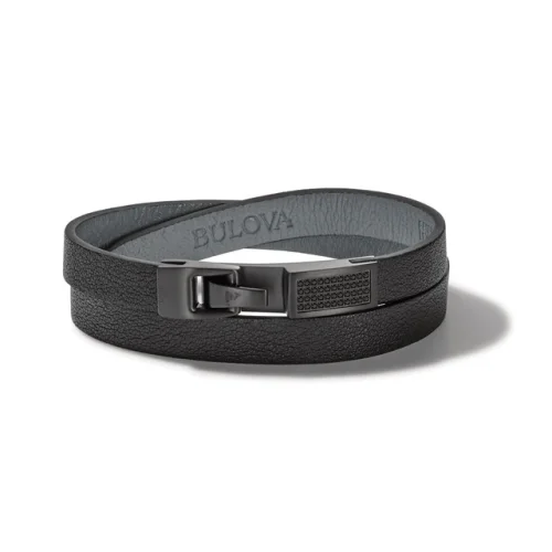 Bulova Mens Latin Grammy Diamond Double Wrap Leather Bracelet 7" - 7.5" J98B006