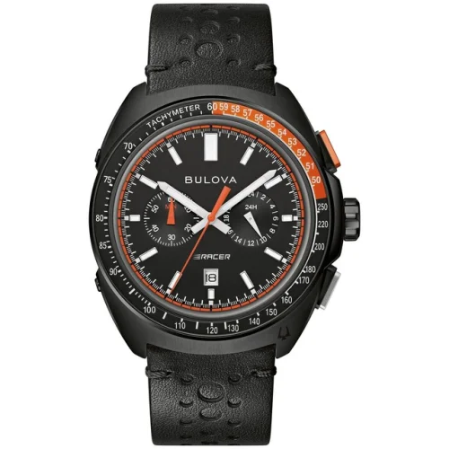 Bulova Men's Racing Chronograph Calendar Quartz Black Leather Watch 42 MM 98B428