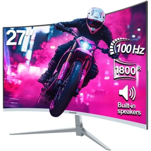 Gawfolk 27 inch Curved Monitor 100hz, PC White Computer Gaming Monitor FHD 1080P, 1800R, Frameless, Built-in Speakers