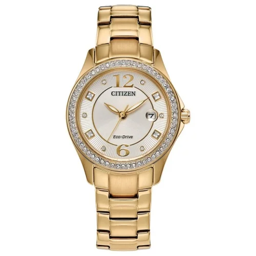 Citizen Women's Crystal Eco-Drive Gold Stainless Steel Watch 30 MM FE1147-79P