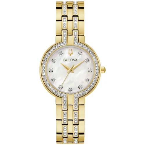 Bulova Women's Crystal Quartz Gemmed Gold Stainless Steel Watch 30 MM 98X138
